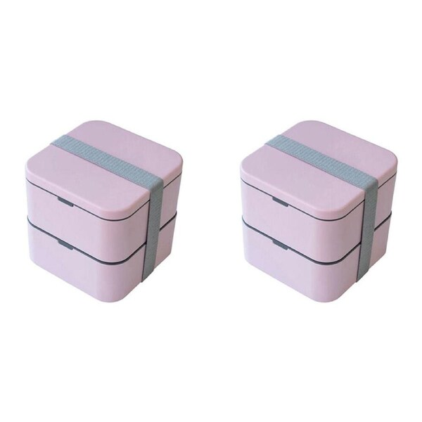 2PK Cuisena RPET Square Bento Food Storage Container Lunch Box 14x14cm Pink