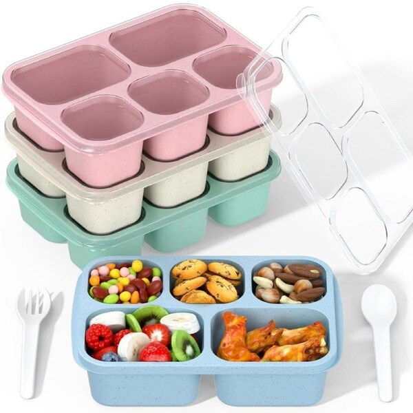 JOYBUY 4-Pack Adult Lunch Box – 5-Compartment Meal Prep Containers for School/Work