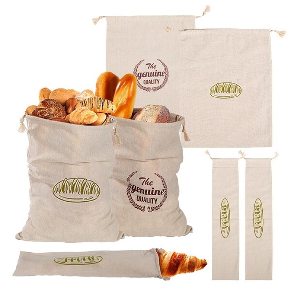 JOYBUY 4pcs Reusable Linen Bread Bags – Drawstring Bags for Homemade Bread Storage