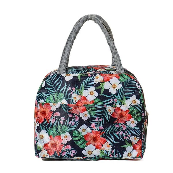 JOYBUY 2x Lunch Cooler Bags - Purple Floral Print 20×16×21cm