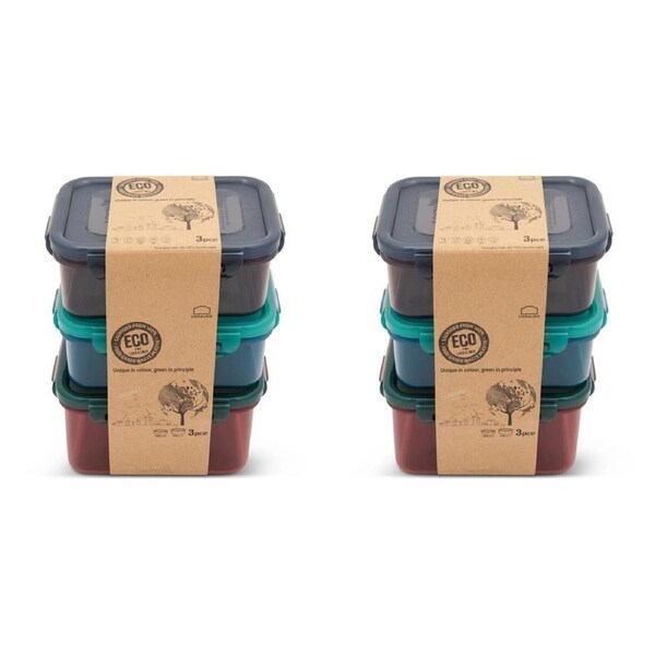 JOYBUY 2x 3PK Eco Rectangle Airtight Food Container Travel/Pantry Storage Set