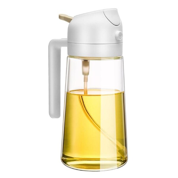 JOYBUY 600ml 2-in-1 Oil Sprayer – Glass Dispenser Bottle for Cooking & BBQ (White)