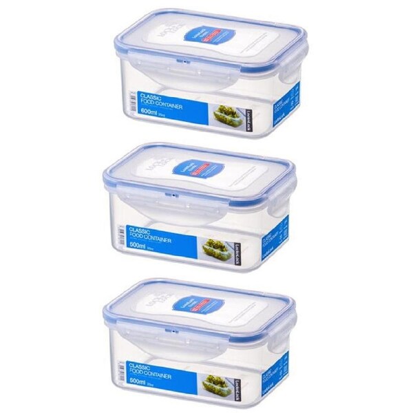 JOYBUY 3x Locknlock 600ml Airtight Classic Rectangle Food Storage Container Short Clear