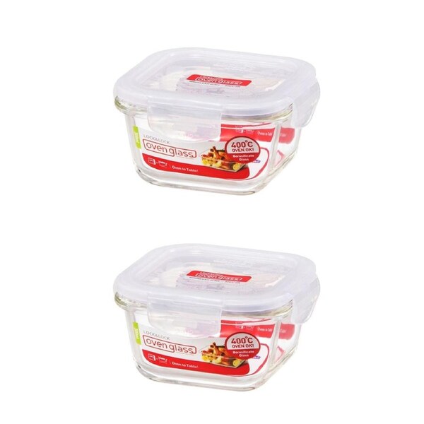 JOYBUY 2x Locknlock 300ml Euro Square Borosilicate Glass Food Container Storage w/ Lid