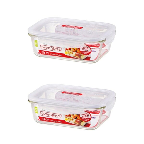 JOYBUY 2x Locknlock 1L Euro Rectangle Borosilicate Glass Food Container w/ Lid Clear