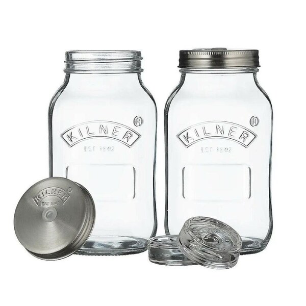 JOYBUY Kilner Fermentation Jar Set – 2pcs 1 Litre Glass Jars for Homemade Ferments