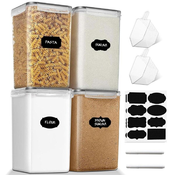 JOYBUY Stelive 4-Piece 6.5L Airtight Pantry Containers – With Labels & Pen for Kitchen Storage