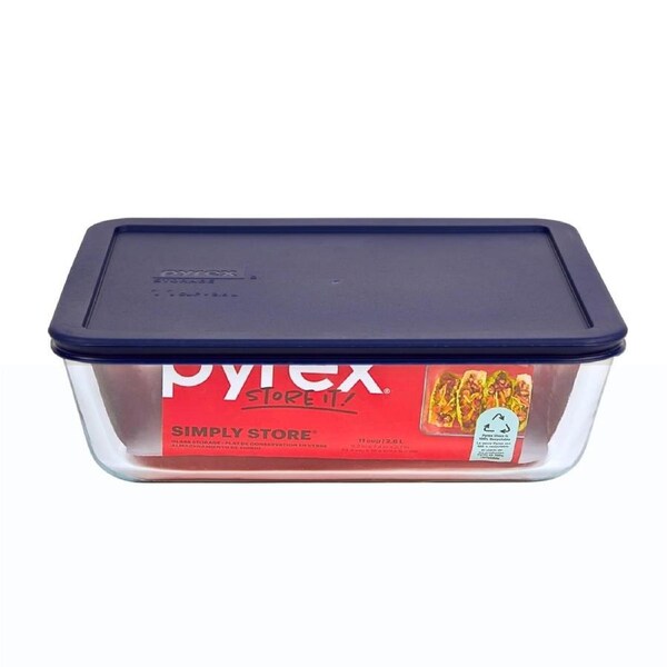 JOYBUY Pyrex Simply Store Rectangle Dish – 11 Cup with Blue Lid