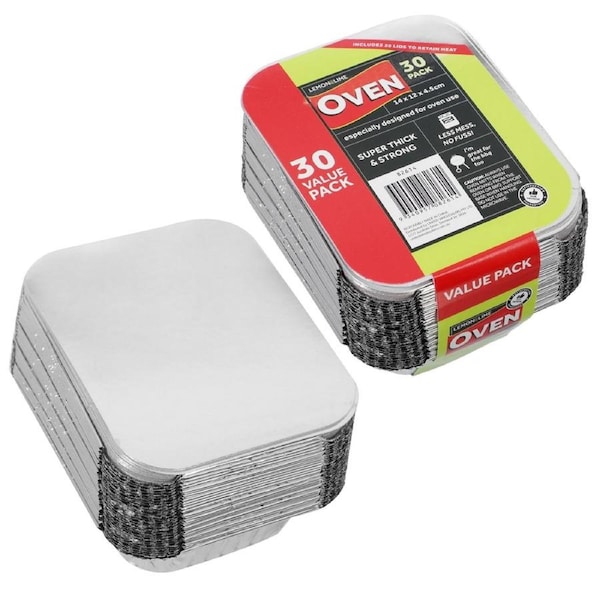 JOYBUY 30-Pack Small Foil Trays – 14×12×4.5cm with Lids for Food Prep & Storage