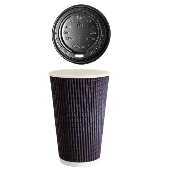 JOYBUY 50x 16oz Triple Wall Coffee Cups – Charcoal Hot Drink Cups 475ml