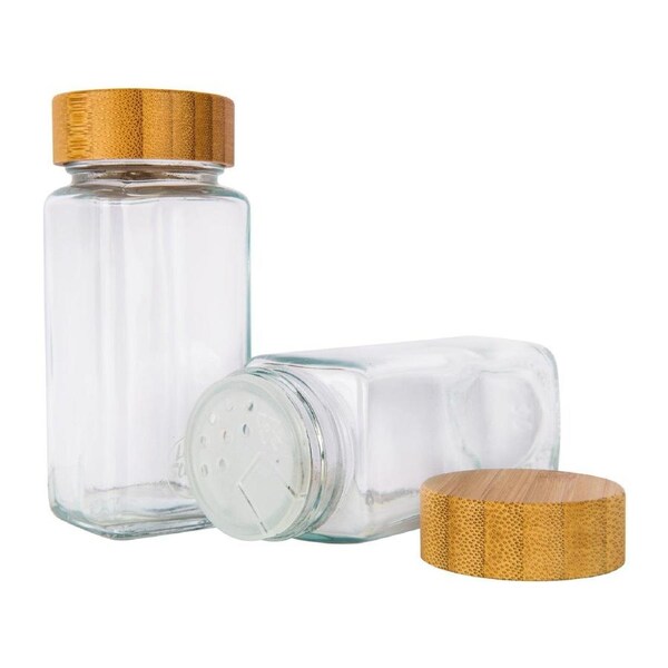 JOYBUY 125ml Bamboo Shaker Spice Jars – Elegant Glass Storage for Seasonings