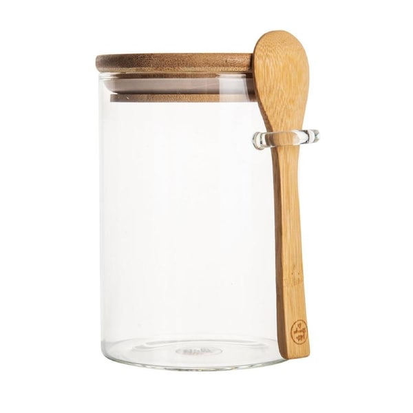JOYBUY 500ml Bamboo Glass Jar with Spoon – Airtight Canister for Pantry Use