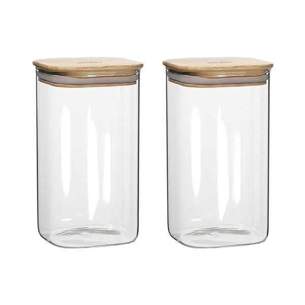 JOYBUY 2pc Ecology Pantry Square Glass Canisters – 19cm Storage Jars with Bamboo Lids