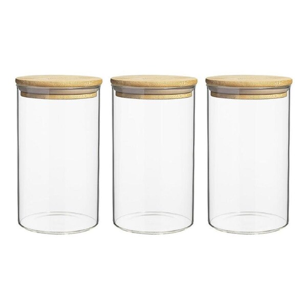 JOYBUY 3pc Ecology Pantry Round Glass Canisters – With Bamboo Lids for Food Storage