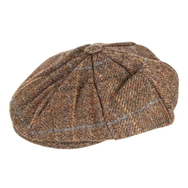 Dents Mens Abraham Moon Check Tweed Newsboy Cap - Chestnut Large