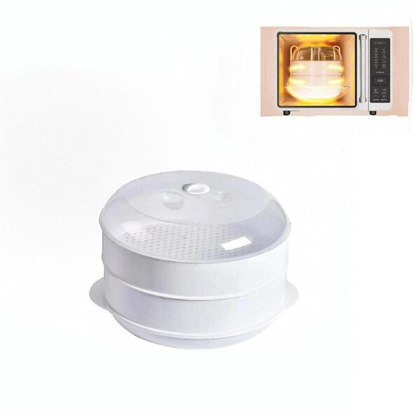 JOYBUY 1-Pack 2-Tier Microwave Steamer – Food & Vegetable Cooker with Lid