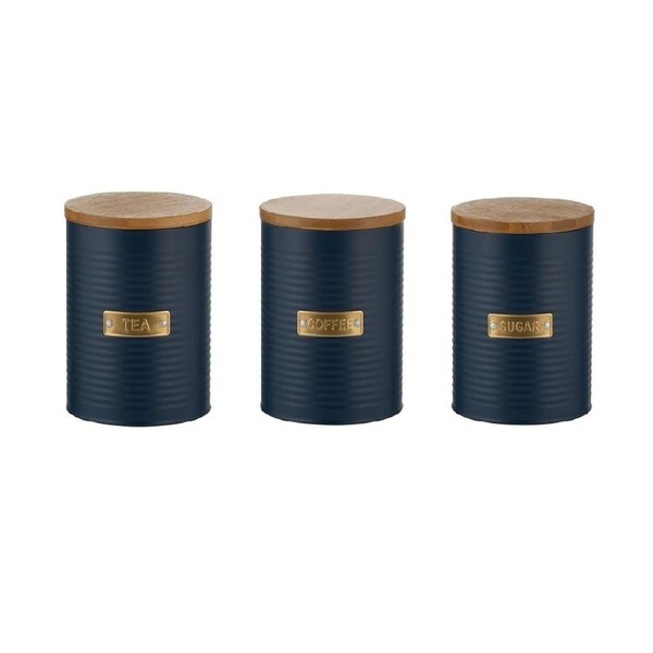 JOYBUY Typhoon Navy Metal Canister Set – Tea, Coffee & Sugar, 1L (Set of 3)