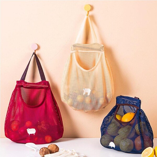 JOYBUY 3pcs Kitchen Hanging Mesh Bags – Fruit & Vegetable Storage Nets
