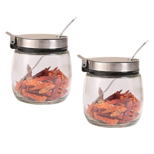 JOYBUY Clear Glass Condiment Canisters – With Spoons for Spices & Sauces