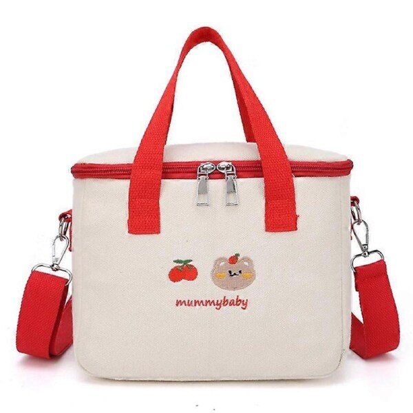 JOYBUY Insulated Lunch Bag with Shoulder Strap – Cute Embroidery Bento Tote for Kids/Adults