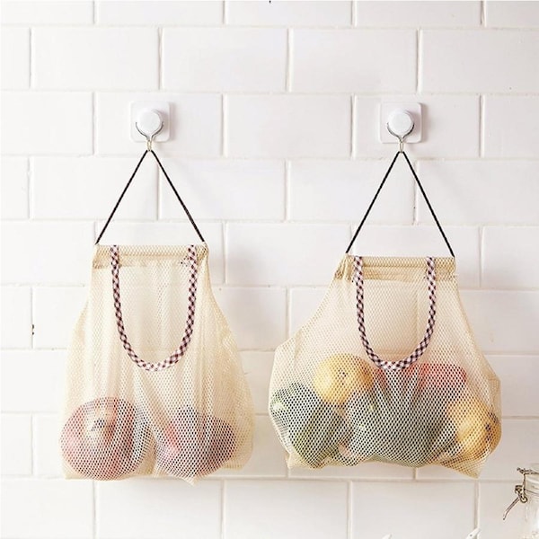 JOYBUY 2pcs Hanging Mesh Storage Bags – Reusable Vegetable Storage Totes