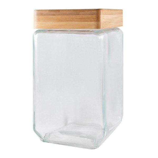 JOYBUY Scullery 1.5L Bamboo & Glass Square Canister – Kitchen Storage Jar