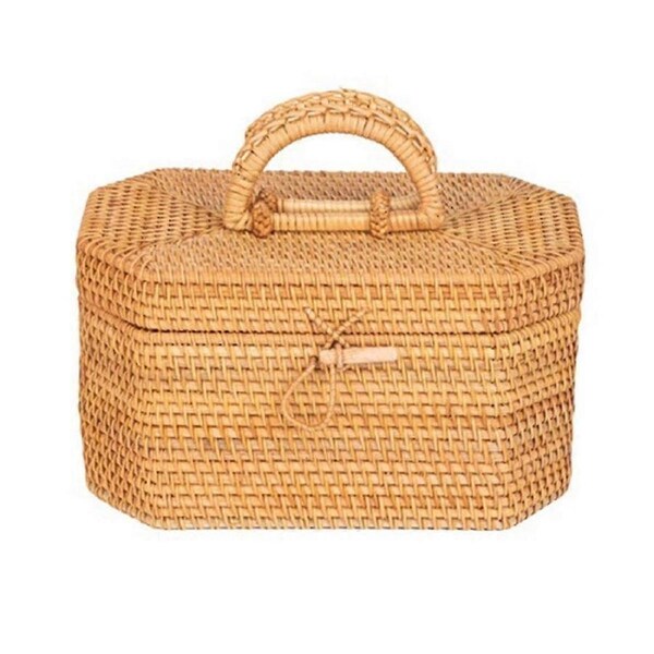 JOYBUY Handwoven Rattan Storage Basket with Handle – Tea, Food, Picnic or Bread Box