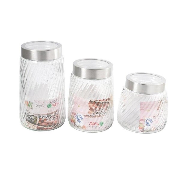 JOYBUY Set of 3 Glass Canisters – 10×12.5, 10×16, 10×20.5cm Sizes