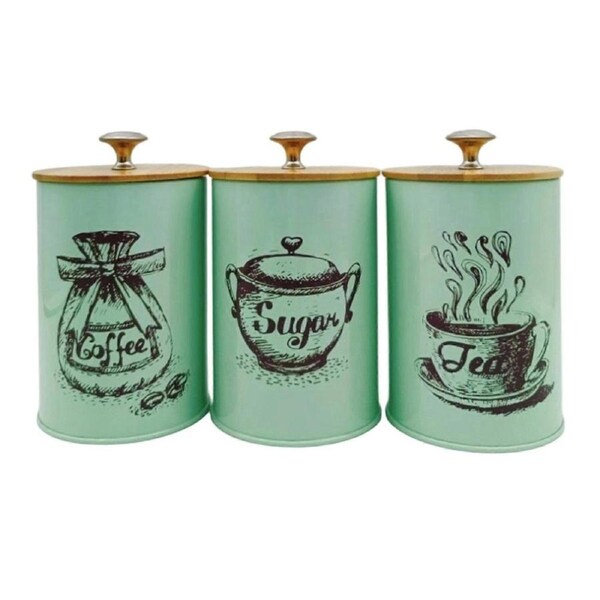 JOYBUY Set of 3 Pink Kitchen Canisters – Airtight Vintage Farmhouse Style for Coffee & Sugar