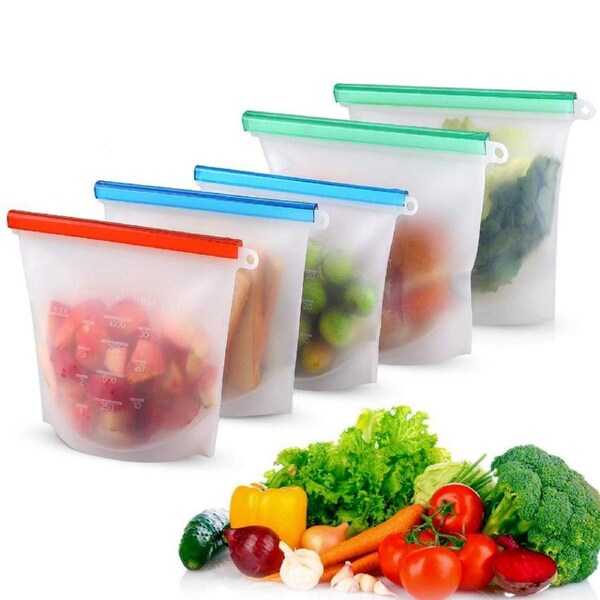 JOYBUY 4pc Silicone Ziplock Bags – 1000ml Reusable Food Storage