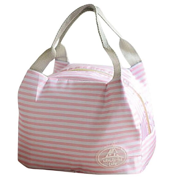 JOYBUY 3pcs Canvas Stripe Insulated Lunch Bags – Portable Picnic Cooler Carry Case