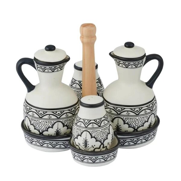 JOYBUY Coast to Coast Aleah 5-Piece Ceramic Cruet Set – 18×19cm Black
