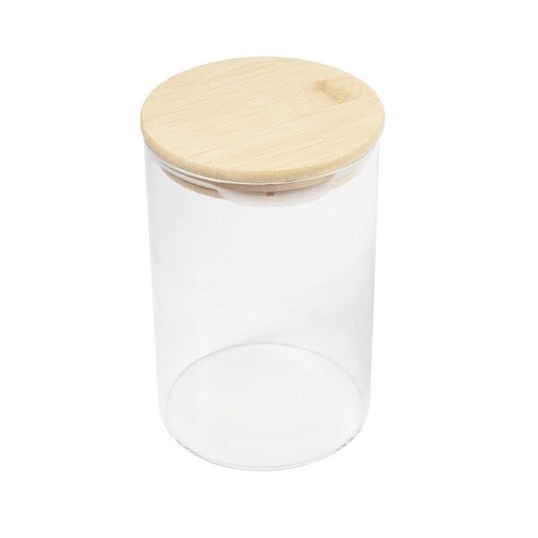 JOYBUY 550ml Airtight Glass Condiment Jar with Bamboo Lid