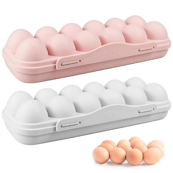 JOYBUY 2-Pack Covered Egg Holders – 12-grid Fridge Egg Tray Container with Lid (Fits 24 Eggs)