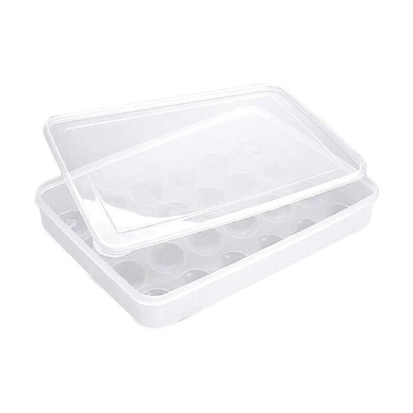 JOYBUY 24-Grid Covered Egg Tray Container – Plastic Refrigerator Egg Storage Bin with Lid