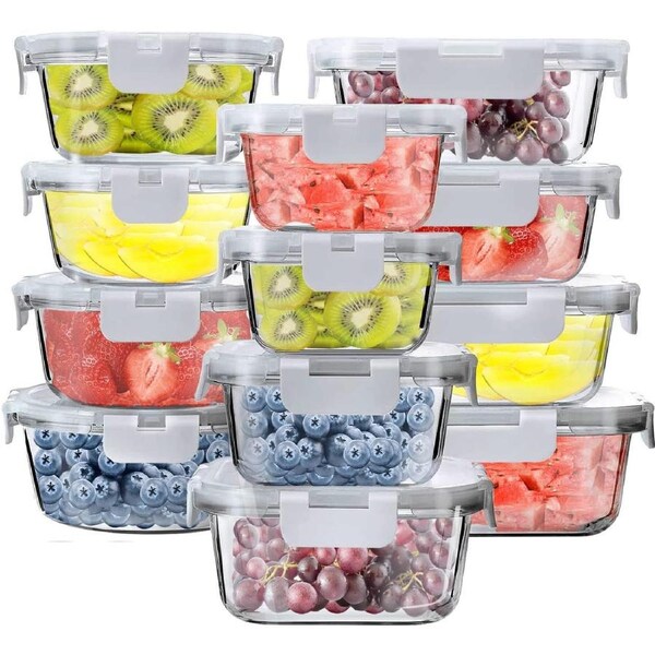 JOYBUY 12 Pack Large Glass Food Storage Containers – Snap Locking Lids