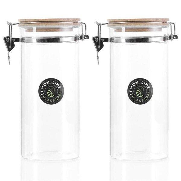 JOYBUY Set of 2 Glass Clip Jars 1.45L – Bamboo Lid Containers