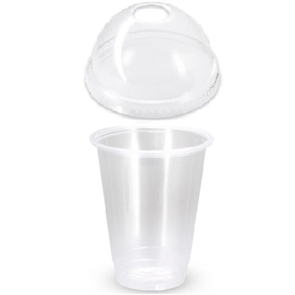JOYBUY 100pcs Clear Drinking Cups - 15oz PP Cups with Dome Lids