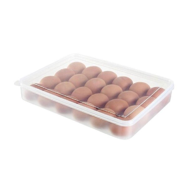 JOYBUY 24-Grid Refrigerator Crisper Tray - Single Layer Egg Storage Box with Lid