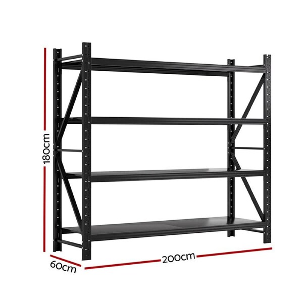 Giantz Garage Shelving 2M 2.4M Warehouse Rack Pallet Racking Storage shelves 180*200*60cm-Black