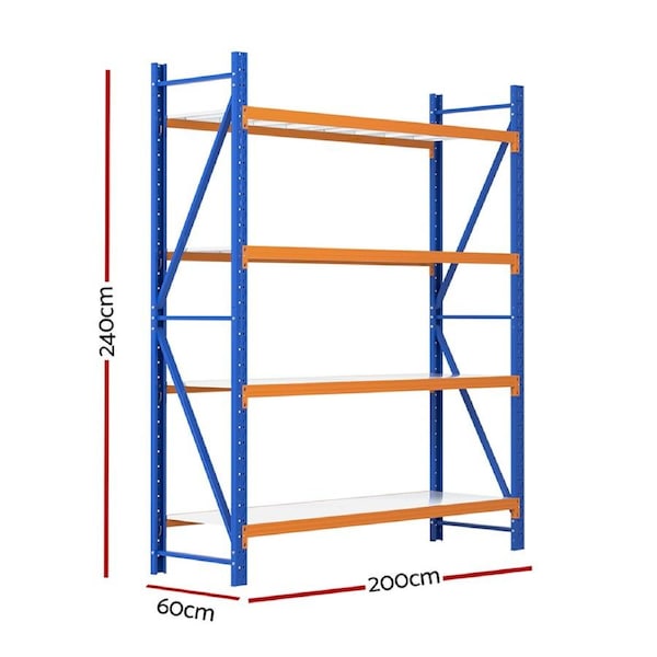 Giantz Garage Shelving 2M 2.4M Warehouse Rack Pallet Racking Storage shelves 240*200*60cm-Orange & Blue