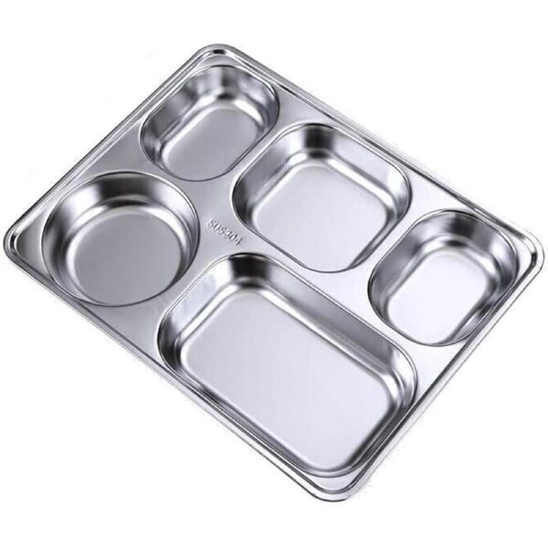 Stainless Steel Divided Dinner Tray Lunch, Container Food Plate for School Cantee- Durable, Anti-Rust Design