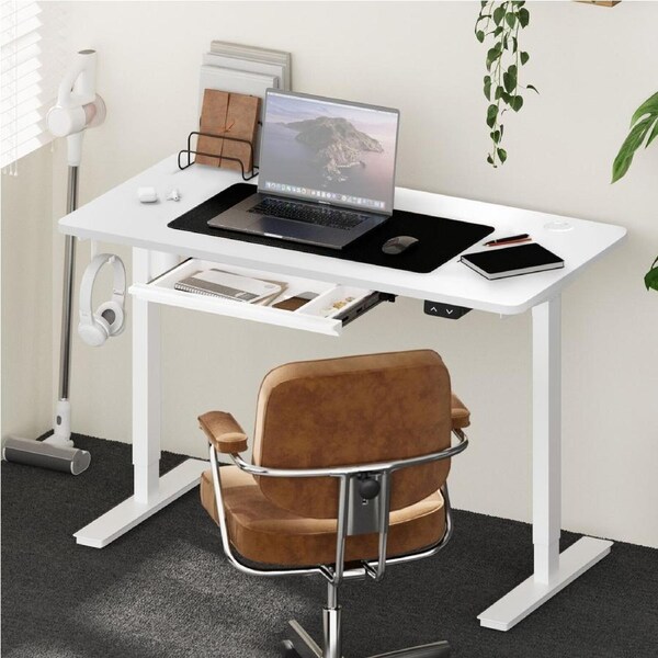 Oikiture 150cm Electric Standing Desk with Drawer Height Adjustable White
