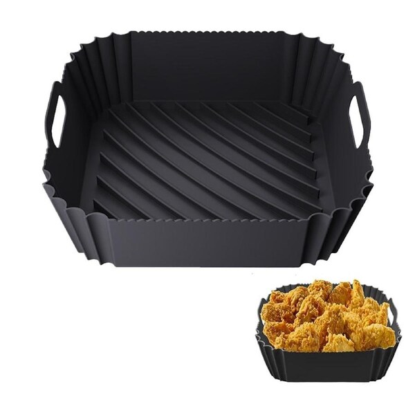 JOYBUY Reusable Foldable Round Air Fryer Silicone Baking Tray with Handles Liners Air Fryer Basket Accessories