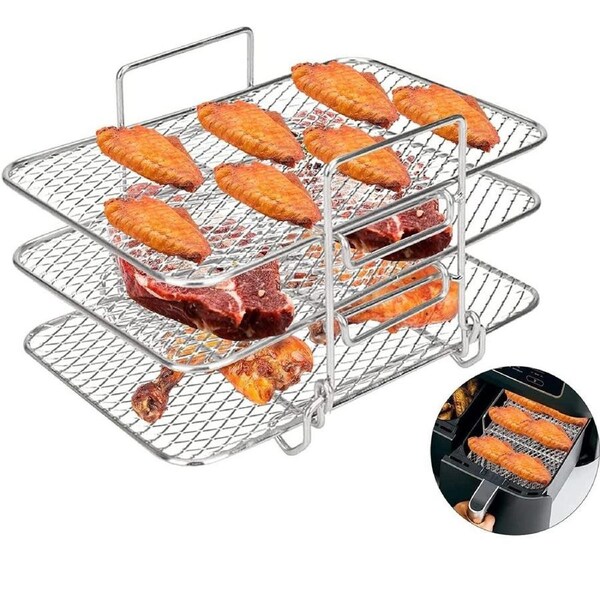 JOYBUY Hot Air Fryer Grill Grate Dehydrate Rack Compatible with Ninja Dual Airfryer with 3 Layers