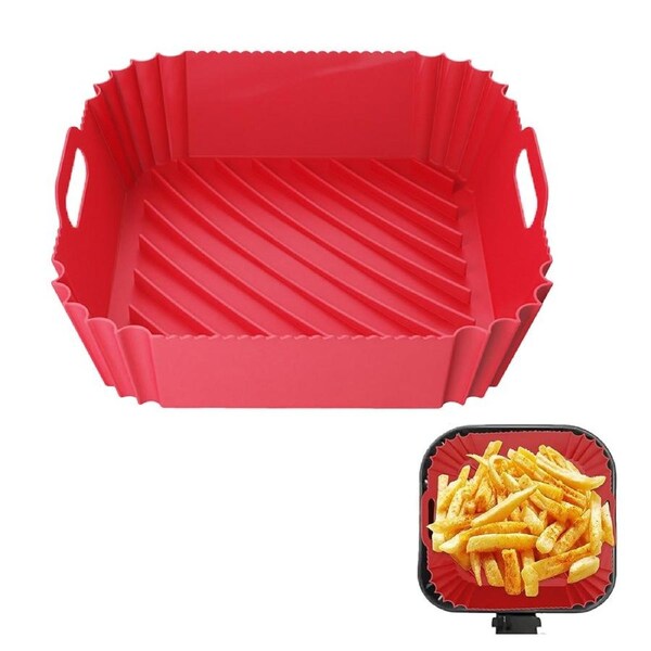 JOYBUY Silicone Baking Tray Reusable Foldable Round Air Fryer with Handles Liners Air Fryer Basket Accessories
