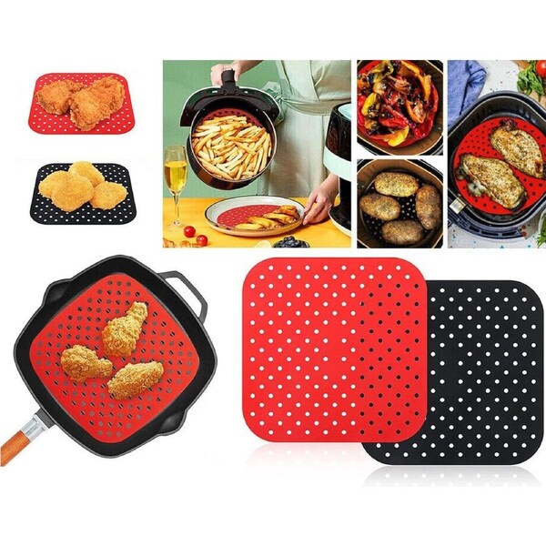 JOYBUY 1x Square Reusable Air Fryer Liners Non-Stick Silicone Air Fryer Basket Mat 19cm