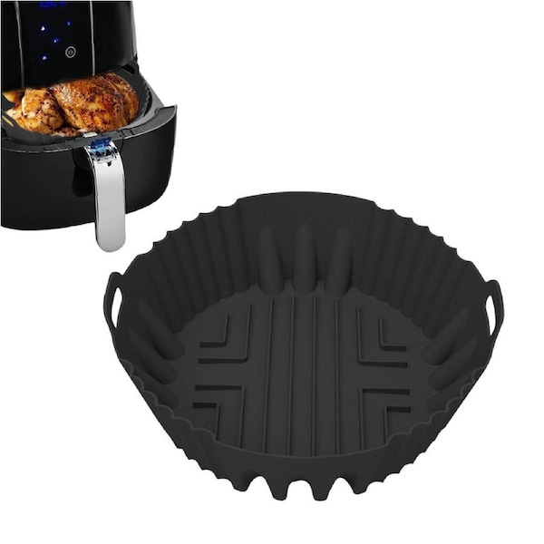 JOYBUY Silicone Round Baking Tray Pot with Handle for Air Fryer Basket Accessory Baking Tray Pad
