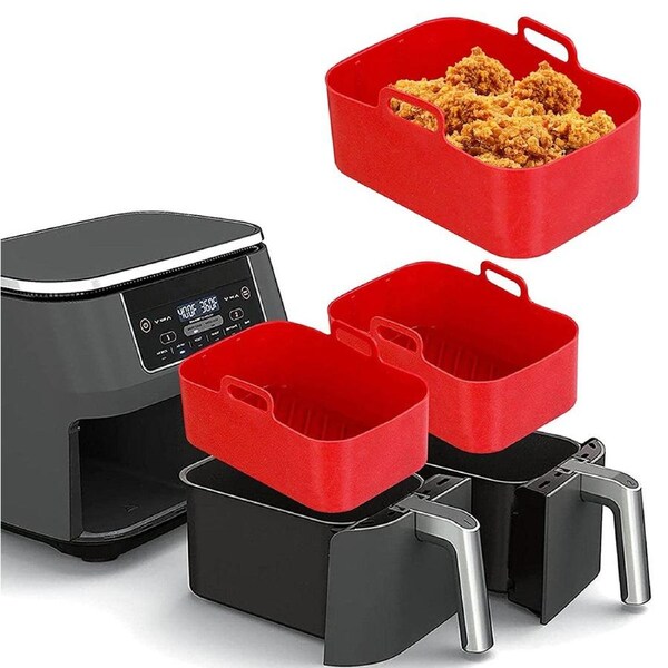 JOYBUY 2pcs Air Fryer Silicone Pot Reusable Baking Tray Dual Air Fryer Basket -Red