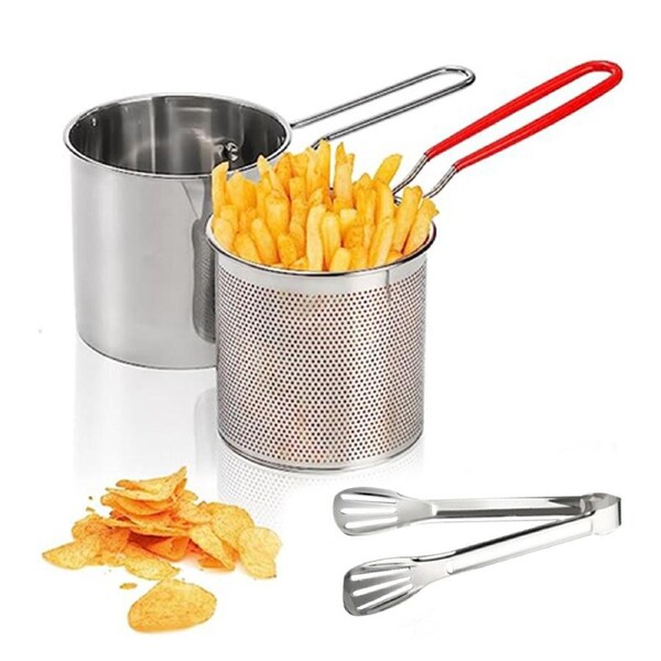 JOYBUY Stainless Steel Deep Fryer Pot with Strainer Basket and Tong Kitchen Cooking Pot